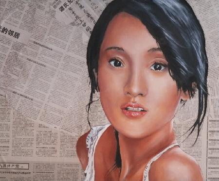 chinoise sur Journaux chinois: Peinture a l'huile sur toile de Jean-Luc Tranchand